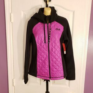 Fila Sport Women's Hooded Fleece Jacket Pink Black NWT Size Small Athleisure
